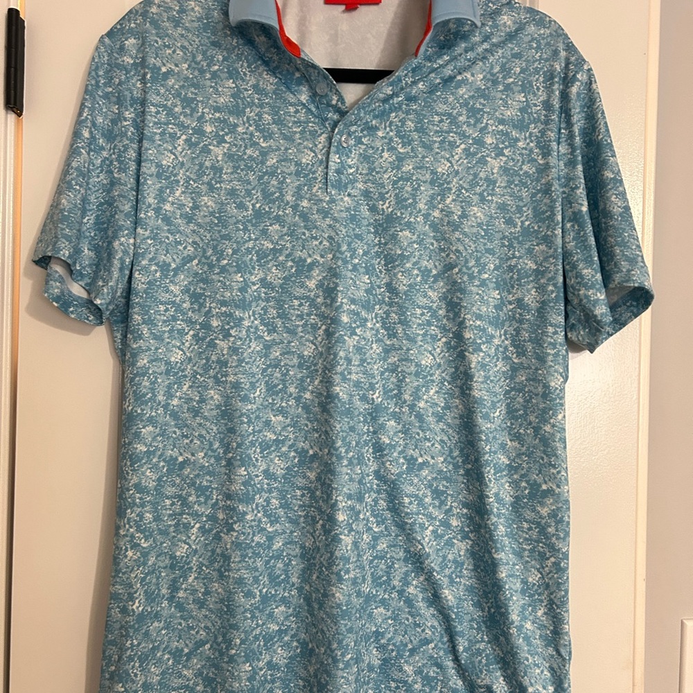 Textured Blue and White Golf Polo Shirt with Casual Fit